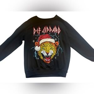 Def Leppard Graphic Sweatshirt | Leopard Santa | Black Crewneck